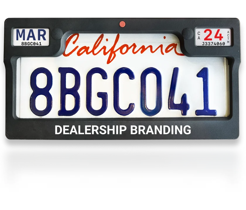 License plate with DigiTag frame showing digital registration display.